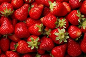 Texture of fresh strawberries as background. Generative AI photo