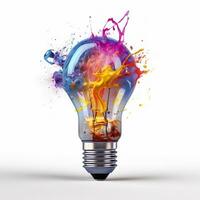 Unique Creative idea concept with lightbulb made out of paint. AI Generated photo