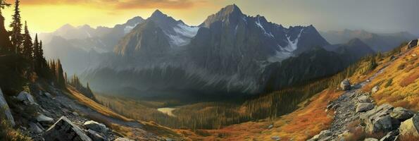 Panorama mountain autumn landscape. AI Generated photo