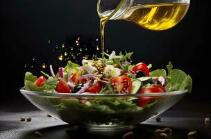 health benefits of healthy salad, in the style of precise detailing, smooth and shiny. AI Generated photo