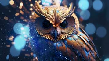 glistening alien owl. AI Generated photo