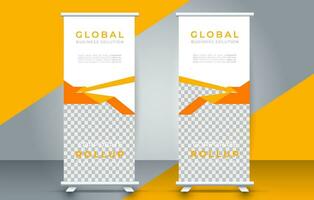 Modern roll up banner design template. flyer. pull up. presentation. brochure. poster. advertisement. print media vector