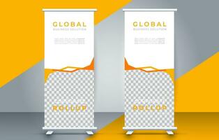 Modern roll up banner design template. flyer. pull up. presentation. brochure. poster. advertisement. print media vector