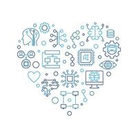 Artificial Intelligence concept heart shaped thin line banner or AI Technology illustration vector