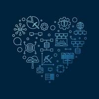 Data Mining heart-shaped blue outline banner. Database Analytics concept illustration vector
