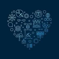 datos minería en forma de corazon azul contorno bandera. base de datos analítica concepto ilustración vector