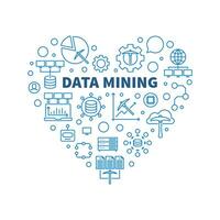 Data Mining heart shaped blue outline banner. Database Systems concept illustration vector