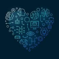 Machine Learning - ML Technology concept blue heart shaped outline banner vector