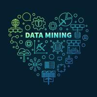 Data Mining Heart colored banner in thin line style - Database Analytics concept illustration vector