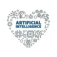 Artificial Intelligence Heart banner in thin line style - AI Technology concept lillustration vector