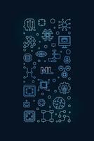 Machine Learning concept vector outline blue vertical banner. ML Technology illustration