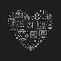 AI Heart concept vector thin line modern silver banner - Artificial Intelligence illustration