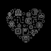 AI Heart - Artificial Intelligence concept vector outline banner or illustration