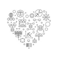 Data Mining Heart line banner. Database Analytics concept linear illustration vector