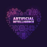 Artificial Intelligence Heart purple outline banner. AI concept heart-shaped illustration vector