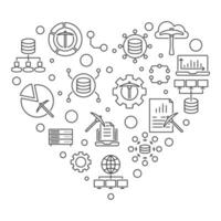 Data Mining concept vector line minimal heart shaped banner. Technology linear illustration