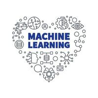 Machine Learning heart line banner. ML Technology concept thin line banner vector