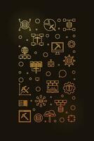 Data Mining vertical golden outline banner. Database Analytics concept illustration vector