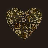 Artificial Intelligence AI concept heart shaped thin line golden banner or illustration vector