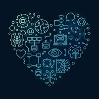 Artificial Intelligence Heart outline blue banner - AI and ML Technology concept illustration vector