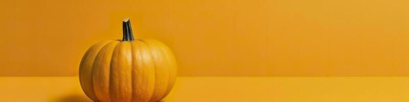 A pumpkin against a yellow background. Generative AI photo