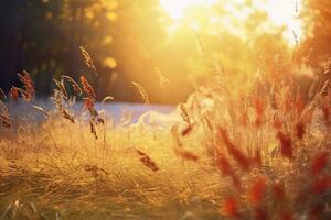 Art autumn sunny nature background. Generative AI photo