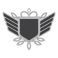 Winged frames. Flying bird shield emblem, eagle wings badge frame and retro aviation fast wing symbol vector