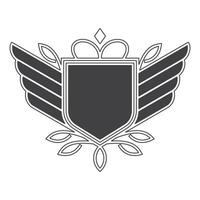 Winged frames. Flying bird shield emblem, eagle wings badge frame and retro aviation fast wing symbol vector