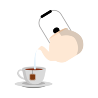 Kettle and Cup vector. Pour hot water into a Cup. png