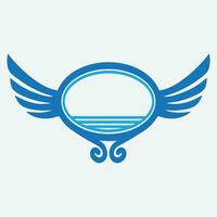 Winged frames. Flying bird shield emblem, eagle wings badge frame and retro aviation fast wing symbol vector