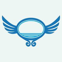 Winged frames. Flying bird shield emblem, eagle wings badge frame and retro aviation fast wing symbol vector