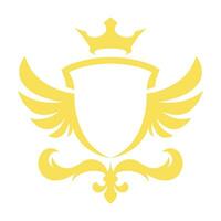 Winged frames. Flying bird shield emblem, eagle wings badge frame and retro aviation fast wing symbol vector
