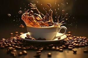 Coffee Bliss. Savoring the Aromatic Symphony of Splashing Beans. Generative AI photo