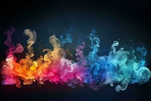 Colorful smoke on dark background. Abstract background. 3D rendering, large amount of smoke is taken with many options available in various graphic, AI Generated photo