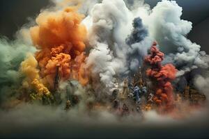 Fractal 3D Illustration of a large factory with huge smoke, large amount of smoke is taken with many options available in various graphic, AI Generated photo