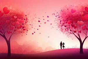 San Valentín día antecedentes con Pareja en amor. vector ilustración, amor antecedentes ilustración , ai generado foto