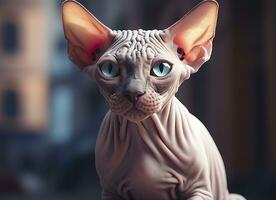 Beautiful photo Sphynx cat concept, contemporary natural and mood social background. Generative AI