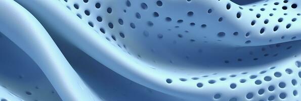 Breathable fabric dry light blue soft mesh holes floating light blue background. Generative AI photo