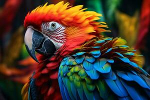 Macaw birds with vibrant colors in nature Generative AI photo