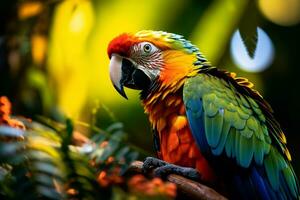 Macaw birds with vibrant colors in nature Generative AI photo