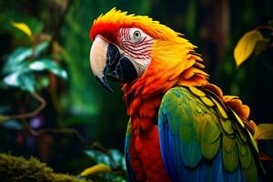 Macaw birds with vibrant colors in nature Generative AI photo