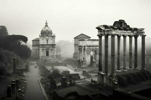 ancient Roman ruins at the Roman Forum Generative AI photo