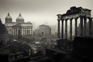 ancient Roman ruins at the Roman Forum Generative AI photo