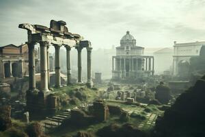 ancient Roman ruins at the Roman Forum Generative AI photo