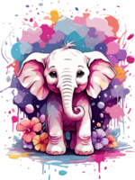 Cute Baby Elephant with Flower Spread Sticker AI Generative png