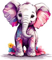 Cute Baby Elephant with Flower Spread Clipart AI Generative png