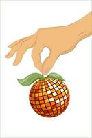 vector ilustración de jugoso maduro naranja en mano. aislado vector ilustración. retro estilo para carteles, tarjetas, camiseta diseño, pegatinas, textiles. y2k