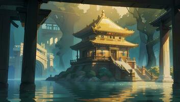 Ancient Temple Graphic Novel Anime Manga Wallpaper photo