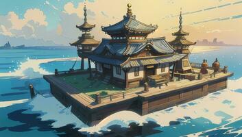 Ancient Temple Graphic Novel Anime Manga Wallpaper photo