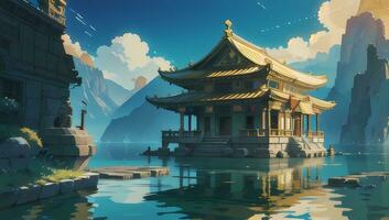 Ancient Temple Graphic Novel Anime Manga Wallpaper photo